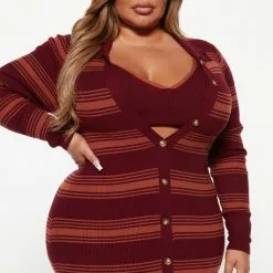 Fashion Nova Chill Day Sweater Midi Dress Set - Wine/combo -Fashion Nova Dresses Shop 08 24 22Studio3 KS DJ 11 02 21 17 91111NK Winecombo 2413 PLUS PB