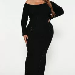 Fashion Nova Kassidy Sweater Maxi Dress - Black -Fashion Nova Dresses Shop 08 24 22Studio4 ME KP 10 16 00 11 SK0408 Black 5616 PLUS JB