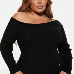 Fashion Nova Kassidy Sweater Maxi Dress - Black -Fashion Nova Dresses Shop 08 24 22Studio4 ME KP 10 16 08 11 SK0408 Black 5619 PLUS JB