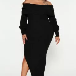 Fashion Nova Stormy Sweater Maxi Dress - Black -Fashion Nova Dresses Shop 08 24 22Studio4 ME KP 10 18 17 12 MD6495A Black 5623 PLUS JB