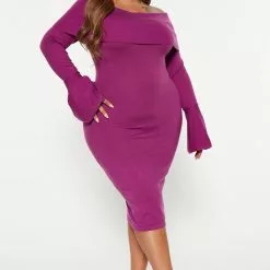 Fashion Nova Miana Sweater Midi Dress - Magenta -Fashion Nova Dresses Shop 08 24 22Studio4 ME KP 10 31 40 16 91090NKB Magenta 5665 PLUS JB