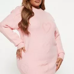 Fashion Nova Hearts Eyes Sweater Mini Dress - Pink -Fashion Nova Dresses Shop 08 24 22Studio4 ME KP 11 12 25 28 D8130C Pink 5779 PLUS EH