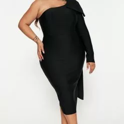 Fashion Nova Perfectly Gifted Bandage Midi Dress - Black -Fashion Nova Dresses Shop 08 24 22Studio4 ME KP 11 22 51 30 SD37030222FN Black 5794 PLUS EH