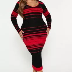 Fashion Nova Kallan Striped Knit Dress - Red/combo -Fashion Nova Dresses Shop 08 24 22Studio4 ME KP 11 47 15 36 ZD21449S1 Redcombo 5848 PLUS EH