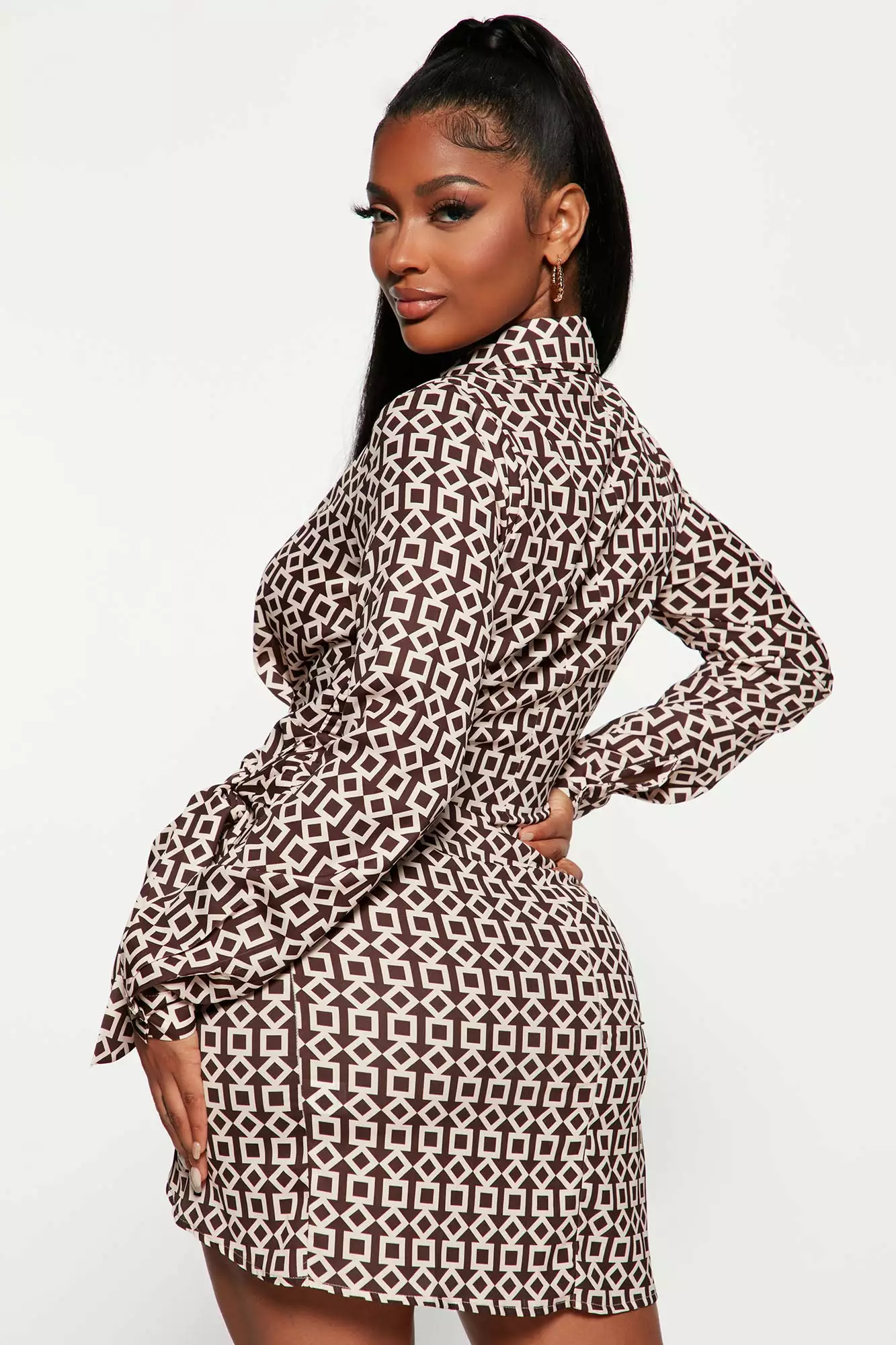 Fashion Nova Check Your Fax Satin Dress - Brown/combo 5 Fashion Nova Check Your Fax Satin Dress - Brown/combo - Image 3