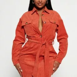 Fashion Nova Struck A Corduroy Mini Dress - Rust
