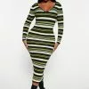 Fashion Nova Kallan Striped Knit Dress - Green/combo