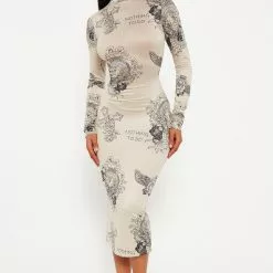 Fashion Nova Make No Mistake Midi Dress - Nude/combo