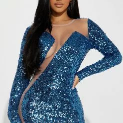 Fashion Nova Feel Alive Sequin Mini Dress - Blue
