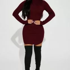 Fashion Nova Cold As Ice Sweater Mini Dress - Burgundy -Fashion Nova Dresses Shop 08 25 22Studio1 RM AC 11 34 21 18 RDAE7200FN Burgundy 0231 ES