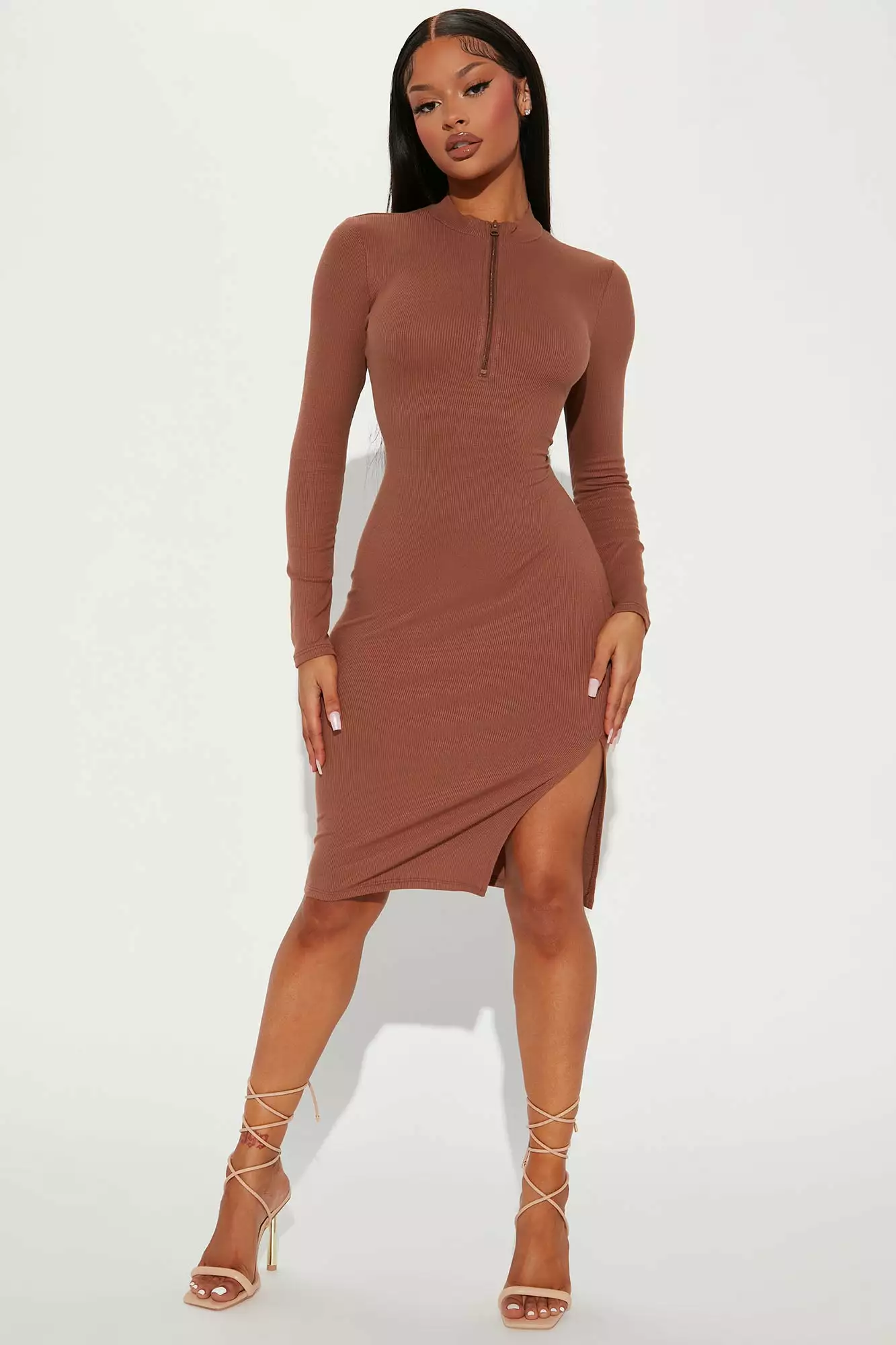 Fashion Nova Heather Ribbed Midi Dress - Chocolate 4 Fashion Nova Heather Ribbed Midi Dress - Chocolate - Image 2
