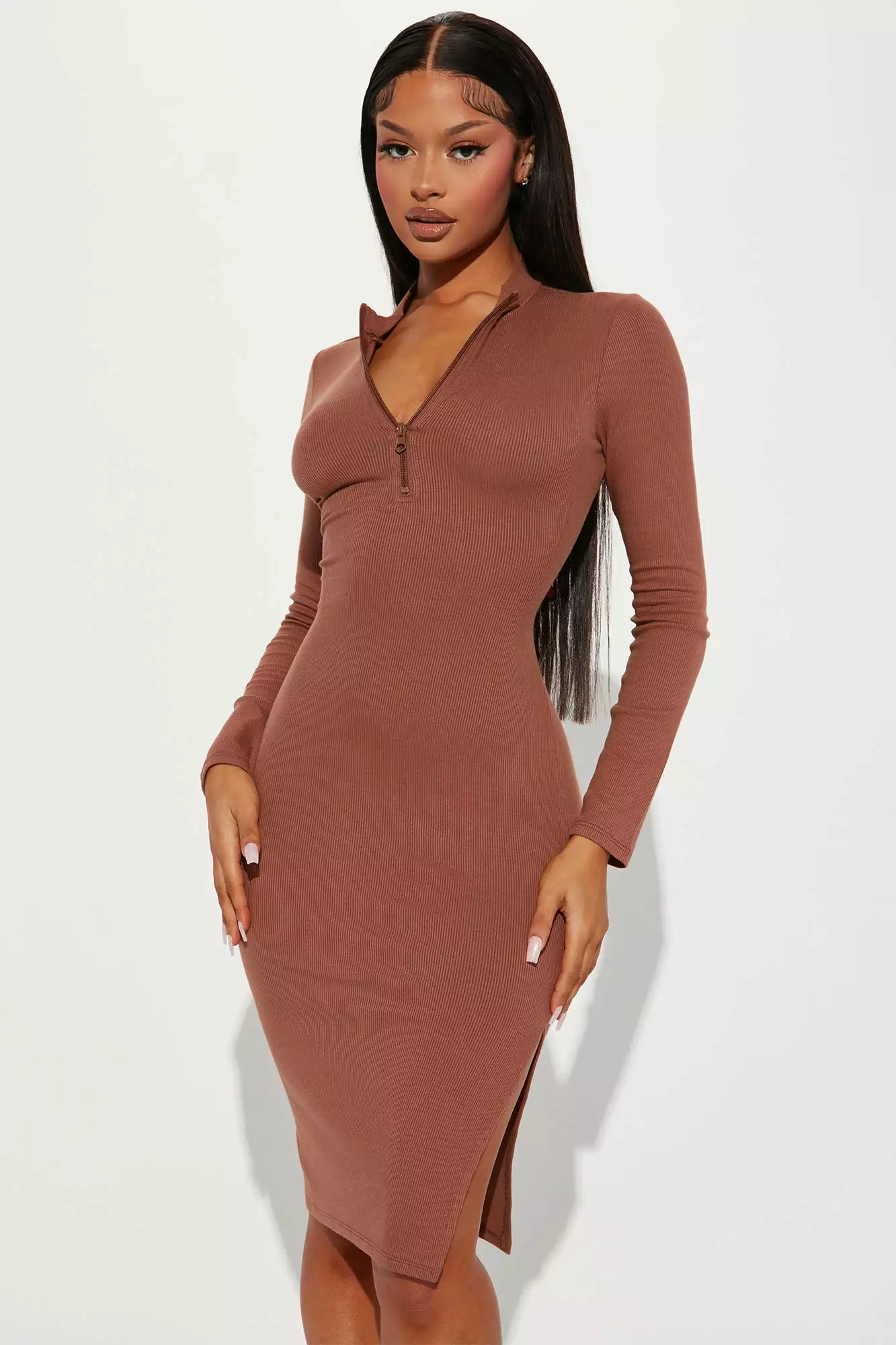 Fashion Nova Heather Ribbed Midi Dress - Chocolate 3 Fashion Nova Heather Ribbed Midi Dress - Chocolate