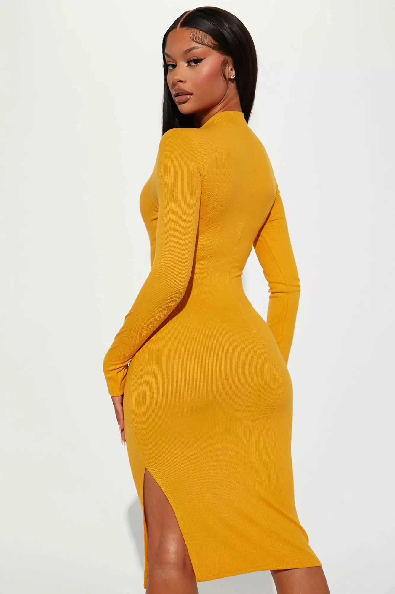 Fashion Nova Heather Ribbed Midi Dress - Mustard 5 Fashion Nova Heather Ribbed Midi Dress - Mustard - Image 3