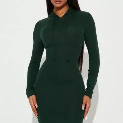 Fashion Nova Mallorie Ribbed Midi Dress - Hunter