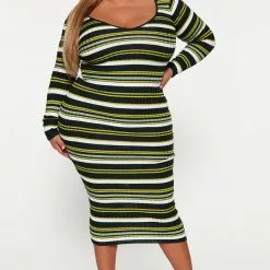 Fashion Nova Kallan Striped Knit Dress - Green/combo -Fashion Nova Dresses Shop 08 25 22Studio4 DD KP 15 48 49 66 ZD21449S1 Greencombo 6803 PLUS ES