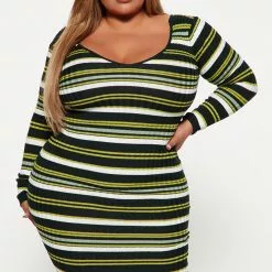Fashion Nova Kallan Striped Knit Dress - Green/combo -Fashion Nova Dresses Shop 08 25 22Studio4 DD KP 15 48 55 66 ZD21449S1 Greencombo 6806 PLUS ES
