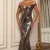 Fashion Nova Mona Sequin Maxi Dress - Black/Gold