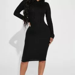 Fashion Nova Mallorie Ribbed Midi Dress - Black