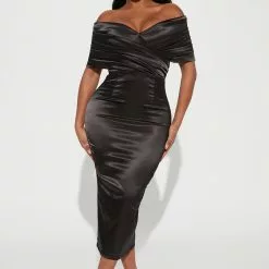 Fashion Nova She's Elegant Satin Midi Dress - Black