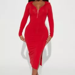 Fashion Nova Look Ahead Hoodie Dress - Red