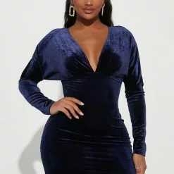 Fashion Nova Frida Velvet Mini Dress - Navy