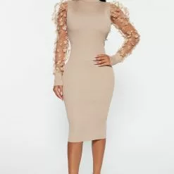 Fashion Nova Sheer Luck Sweater Midi Dress - Taupe