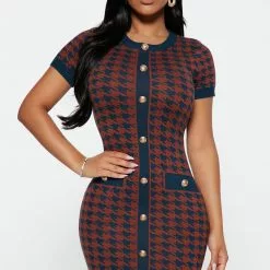 Fashion Nova NYC Bound Sweater Mini Dress - Navy/combo