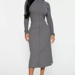 Fashion Nova Kimmie Ribbed Midi Dress - Grey