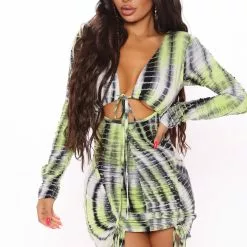 Fashion Nova Watch Me Ruche Tie Dye Mini Dress - Green 23 Fashion Nova Watch Me Ruche Tie Dye Mini Dress - Green -Fashion Nova Dresses Shop 08 27 20Studio2 BR 12 34 39 20 D1440 Green 13 KL
