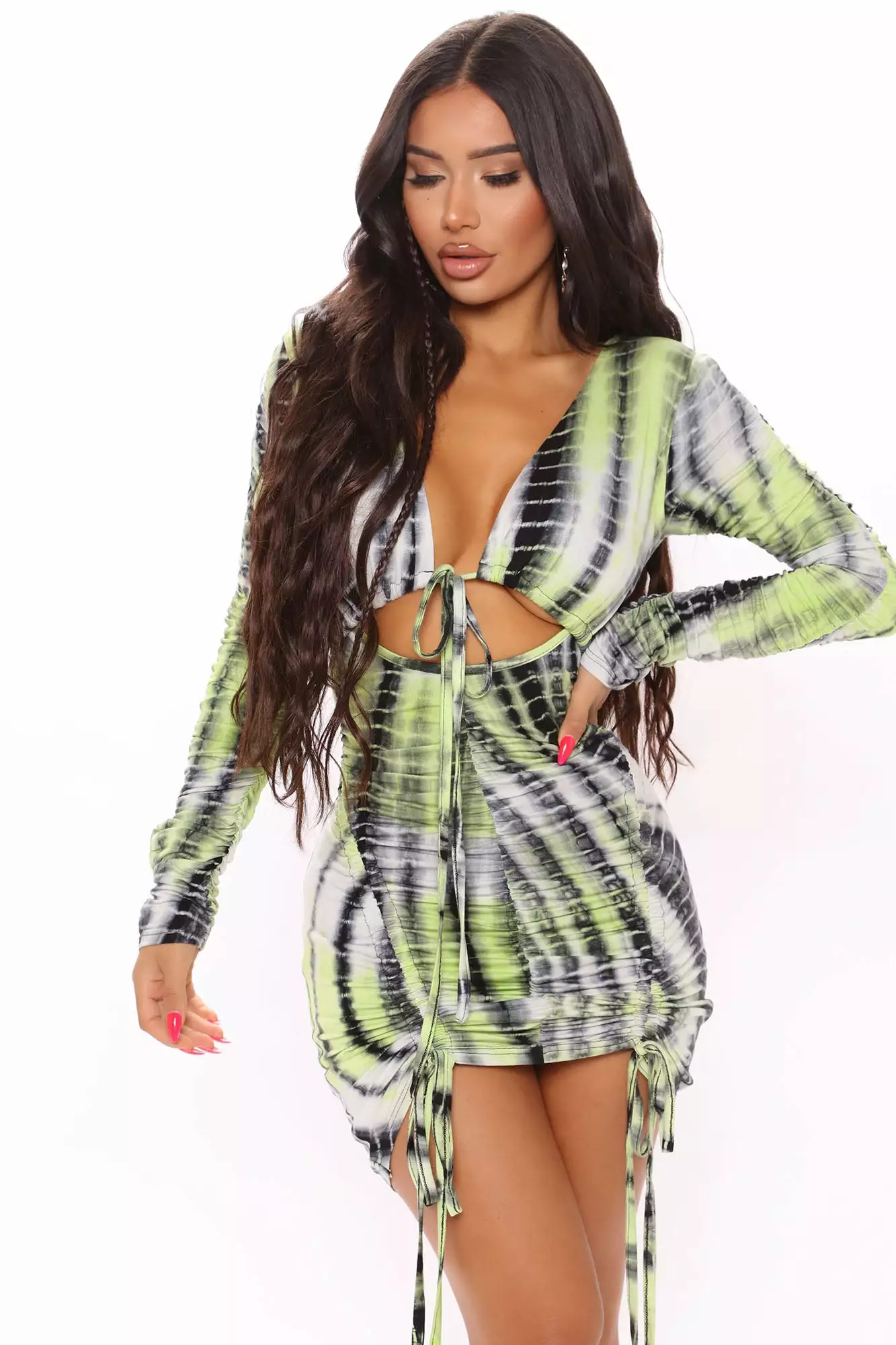Fashion Nova Watch Me Ruche Tie Dye Mini Dress - Green 9 Fashion Nova Watch Me Ruche Tie Dye Mini Dress - Green - Image 7