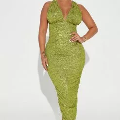 Fashion Nova Every Woman Sequin Midi Dress - Chartreuse
