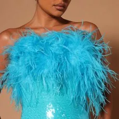 Fashion Nova Brandi Sequin Feather Mini Tube Dress - Turquoise -Fashion Nova Dresses Shop 08 29 22Studio7 ME KP 10 05 03 10 GW22X2170 Turquoise 1991 EH