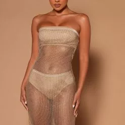Fashion Nova Aria Crystal Mini Dress - Mocha