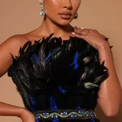 Fashion Nova Alexis Feather Belted Mini Dress - Black/Blue -Fashion Nova Dresses Shop 08 29 22Studio7 ME KP 10 29 47 14 22GWF0248 BlackBlue 2046 EH