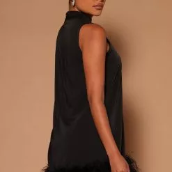 Fashion Nova Delia Feather Trim Mini Dress - Black -Fashion Nova Dresses Shop 08 29 22Studio7 ME KP 10 54 58 18 GWQ5191 Black 2120 JB