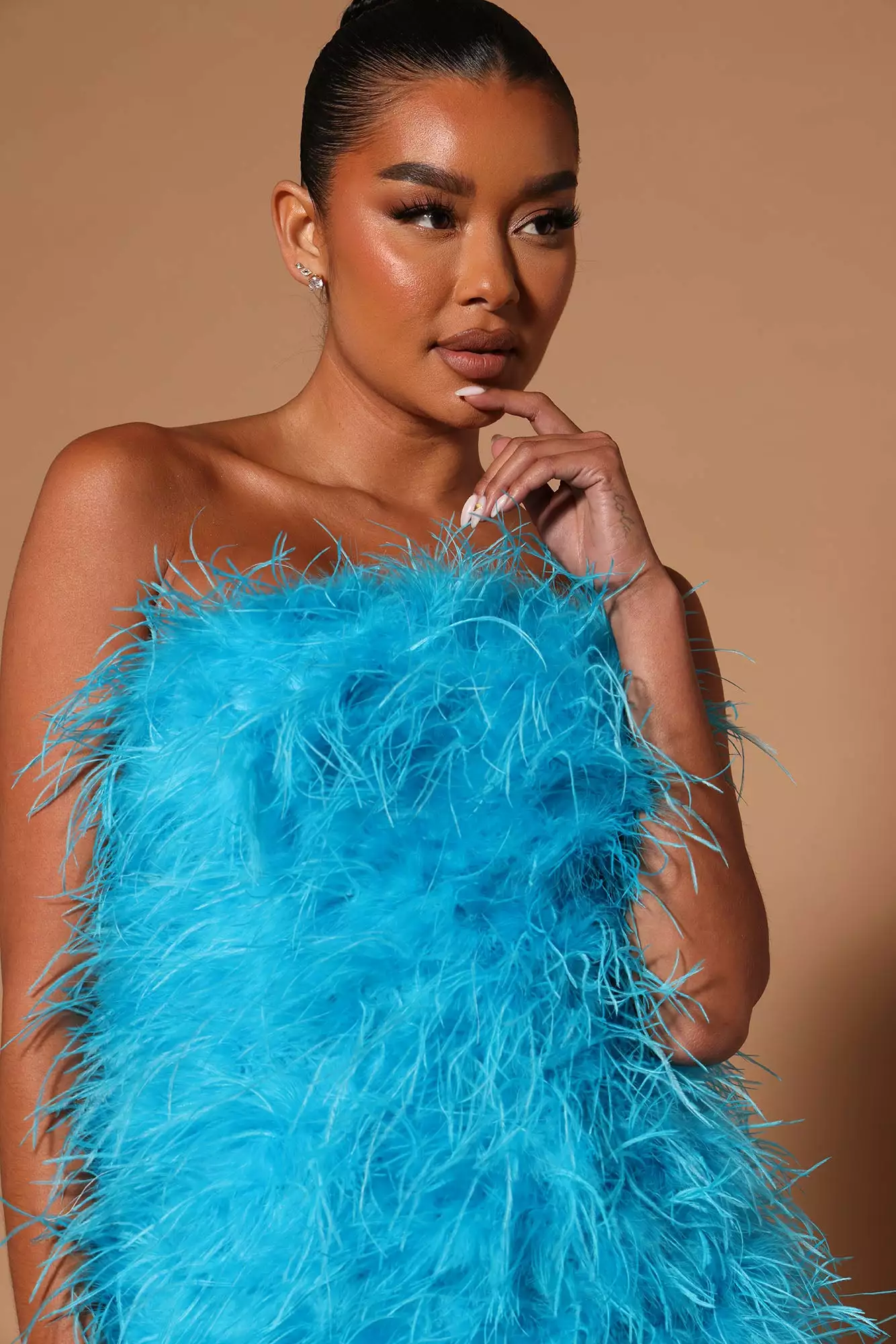 Fashion Nova Hanna Feather Tube Mini Dress - Turquoise 5 Fashion Nova Hanna Feather Tube Mini Dress - Turquoise - Image 3