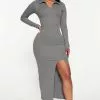 Fashion Nova Cali Ribbed Maxi Dress - Charcoal