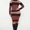 Fashion Nova Becca Sweater Midi Dress - Burgundy/combo