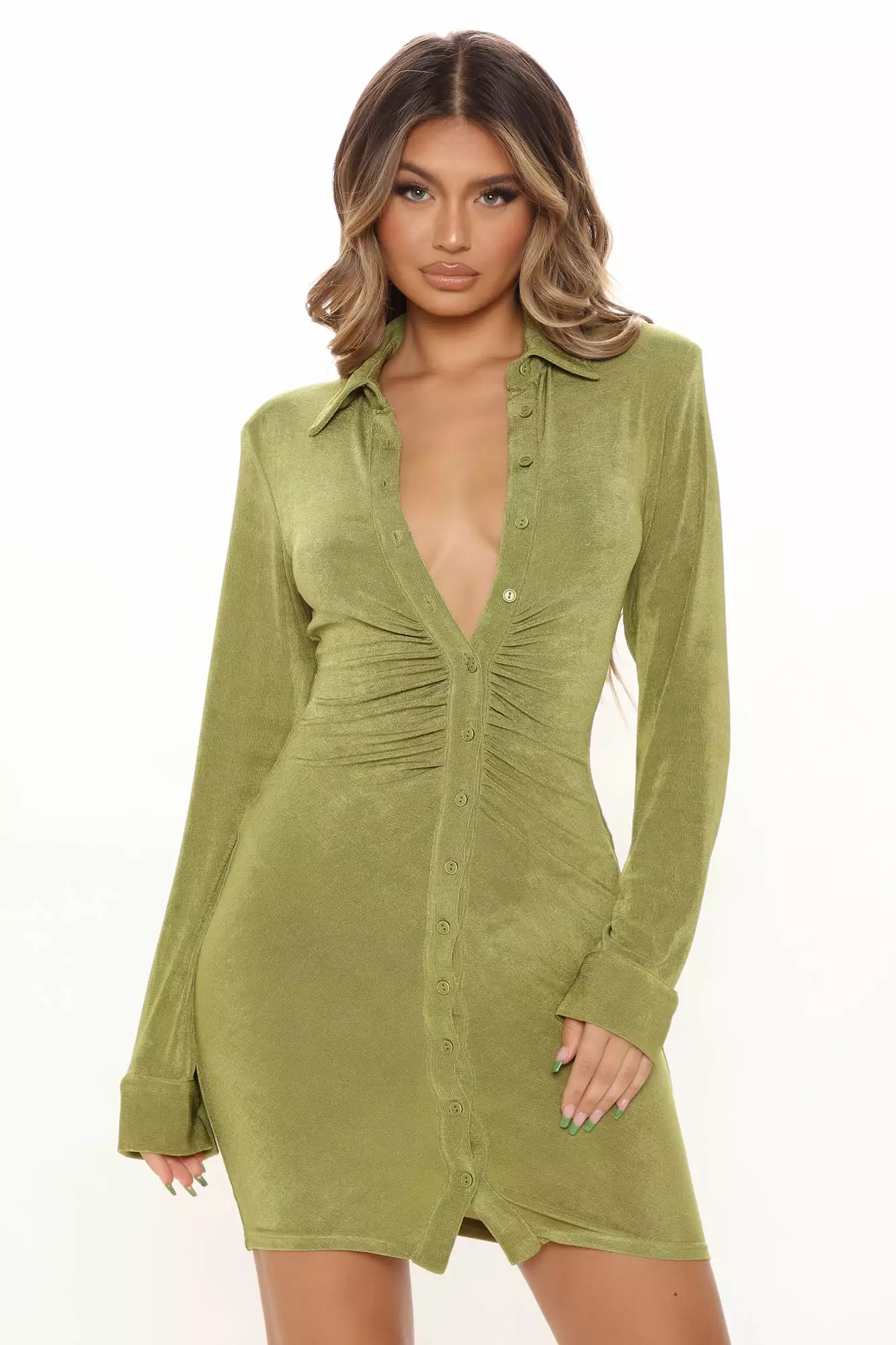 Fashion Nova Tall Nights To Remember Shirt Dress - Green 4 Fashion Nova Tall Nights To Remember Shirt Dress - Green - Image 2