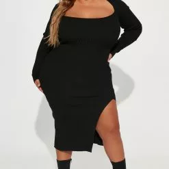 Fashion Nova In The Name Of Love Sweater Midi Dress - Black 11 Fashion Nova In The Name Of Love Sweater Midi Dress - Black -Fashion Nova Dresses Shop 08 31 22Studio1 RD DJ 12 09 46 18 YLD4147FN Black 10212 JB PLUS