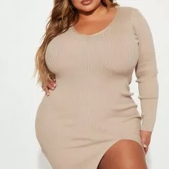 Fashion Nova Hot Cocoa Sweater Midi Dress - Taupe -Fashion Nova Dresses Shop 08 31 22Studio1 RD DJ 14 01 44 26 YLD4149FN Taupe 10293 JB PLUS