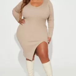 Fashion Nova Hot Cocoa Sweater Midi Dress - Taupe -Fashion Nova Dresses Shop 08 31 22Studio1 RD DJ 14 02 05 26 YLD4149FN Taupe 10294 JB PLUS