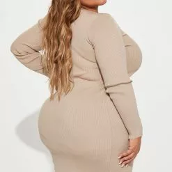 Fashion Nova Hot Cocoa Sweater Midi Dress - Taupe -Fashion Nova Dresses Shop 08 31 22Studio1 RD DJ 14 02 21 26 YLD4149FN Taupe 10298 JB PLUS