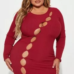 Fashion Nova Cutting Edge Thick Rib Maxi Dress - Burgundy -Fashion Nova Dresses Shop 08 31 22Studio1 RD DJ 14 53 03 38 D14590 Burgundy 10384 SG PLUS