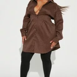 Fashion Nova Central Park Shirt Dress - Brown/combo 11 Fashion Nova Central Park Shirt Dress - Brown/combo -Fashion Nova Dresses Shop 08 31 22Studio2 DD IM 11 42 24 29 HF22H401 Browncombo 0430 PLUS ES