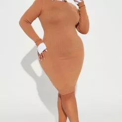 Fashion Nova Straight A's Sweater Mini Dress - Camel -Fashion Nova Dresses Shop 08 31 22Studio2 DD IM 12 01 05 31 D2087 Camel 0469 PLUS ES