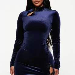 Fashion Nova Vixen Velvet Mini Dress - Navy