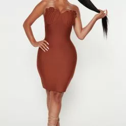 Fashion Nova Bianka Bandage Midi Dress - Cognac