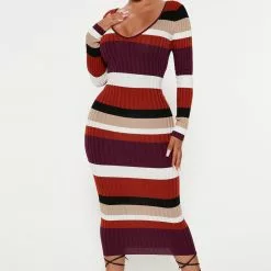 Fashion Nova Kallan Striped Knit Dress - Purple/combo