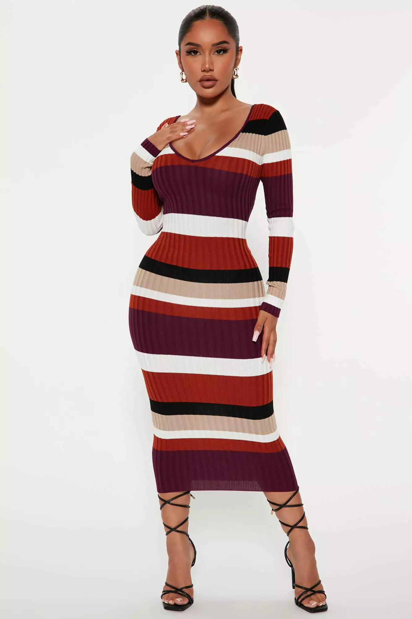 Fashion Nova Kallan Striped Knit Dress - Purple/combo 3 Fashion Nova Kallan Striped Knit Dress - Purple/combo